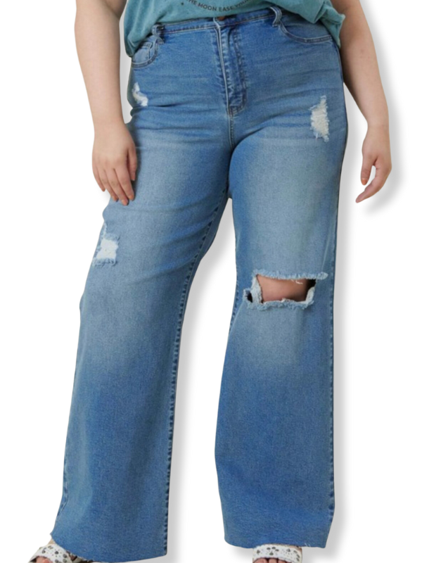 High Waisted Ripped Wide Leg Jean in Curvy