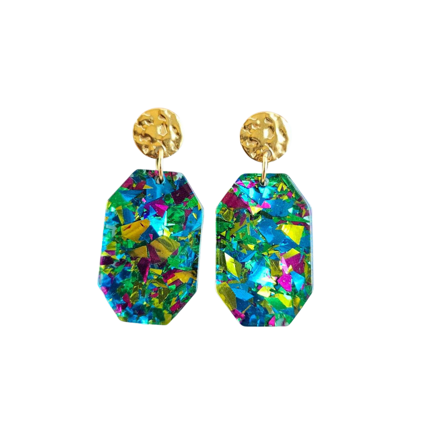 Confetti Geometric Earrings in green on gold post