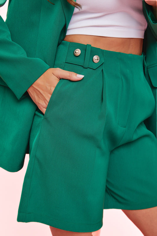 High Waisted Suit Shorts -Green